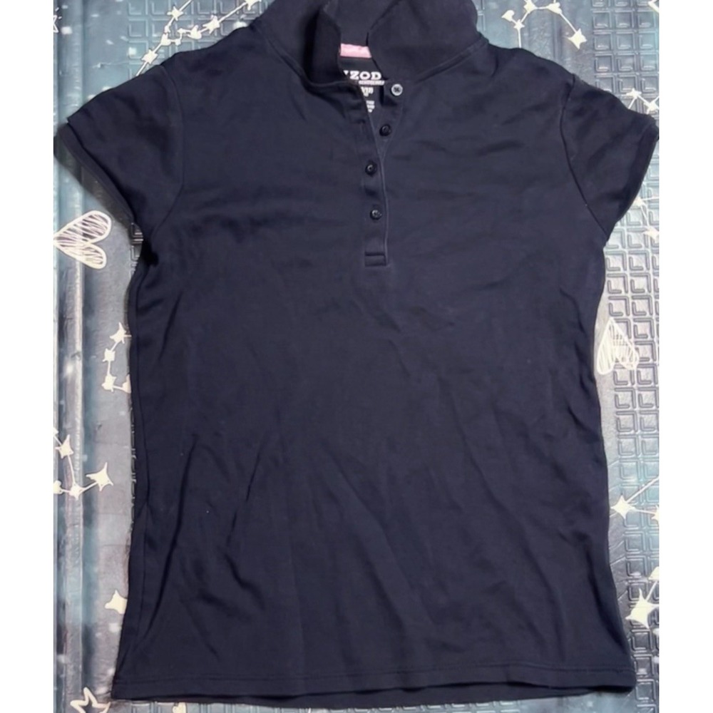 IZOD Uniform Short Sleeve Interlock Polo Navy Blue Size 10/12